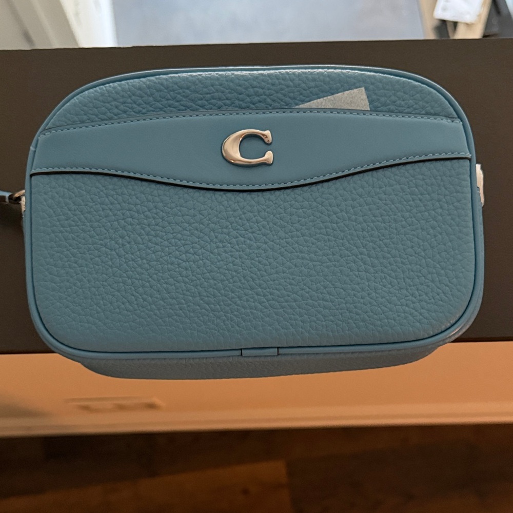 Coach Pebbled Leather Crossbody Camera Bag in Sky Blue
